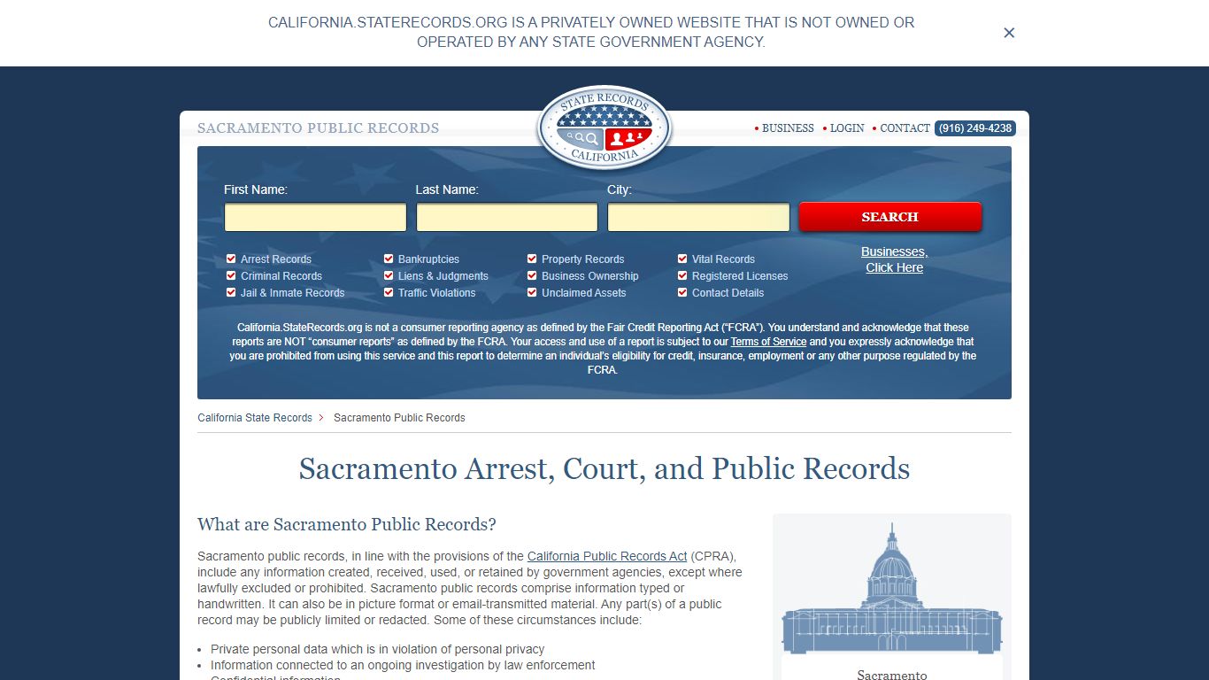 Sacramento Arrest and Public Records - StateRecords.org